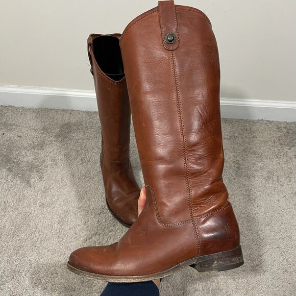 Frye Melissa Button Pull-On Leather Tall Riding Boots Womens Sz 7.5 Cognac Brown - Picture 4 of 14